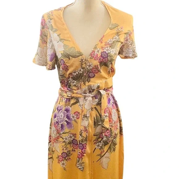Spell and the Gypsy Blue Skies Yellow Maxi Wrap Dress Size M NWT - Picture 9 of 16